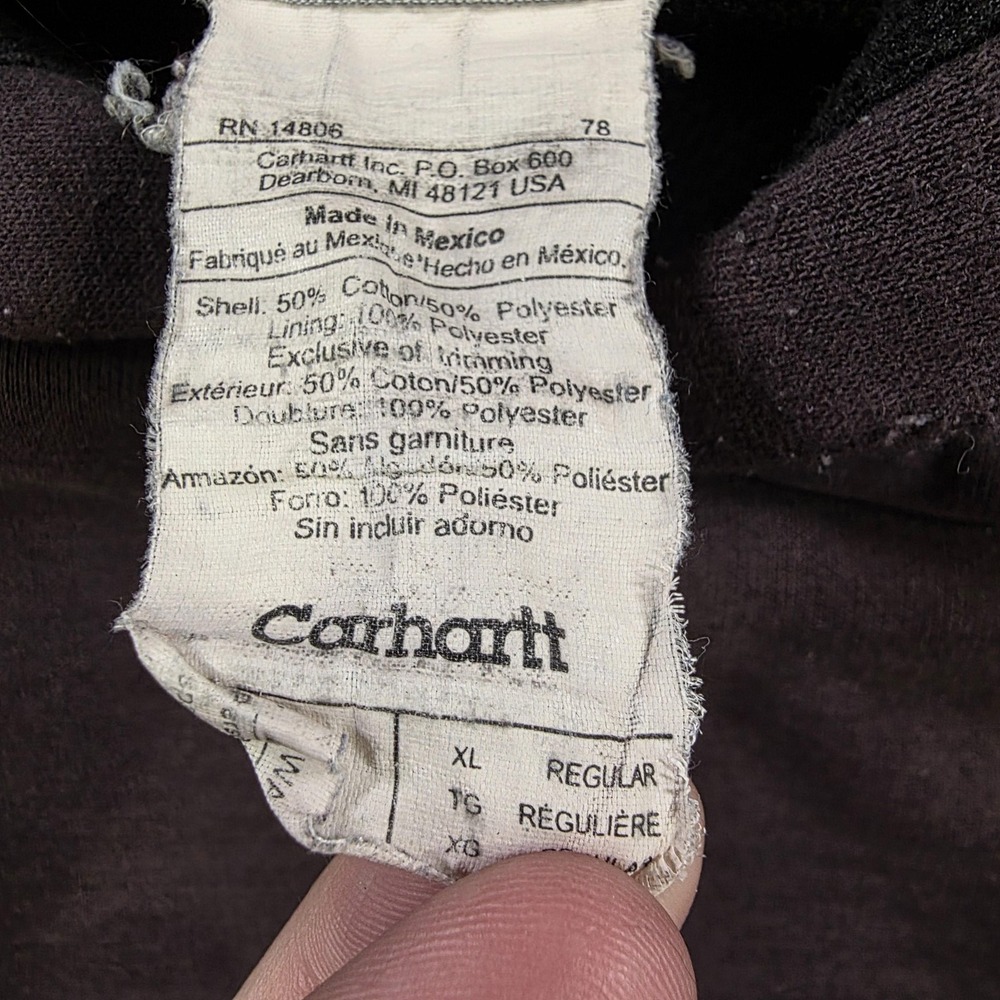 Carhartt Hoodie Mens XL Brown Lined Workwear Sweatshirt Pullover FADED J170 - Picture 7 of 16